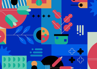 多彩几何创意办公场景元素