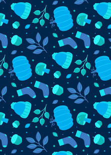 蓝色植物图案背景纹理