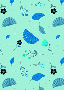 清新蓝绿花卉叶子图案