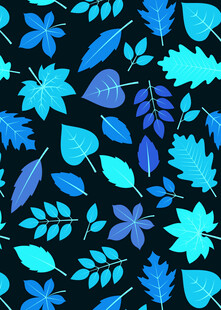 蓝调叶形图案背景元素