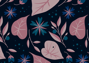 深蓝底花卉植物图案