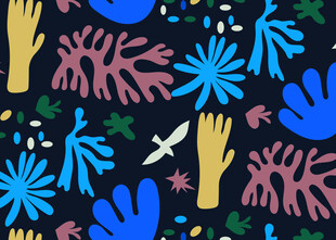 多彩手绘风植物与手图案