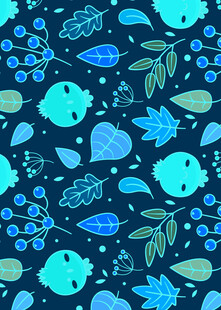 蓝色清新动植物图案背景