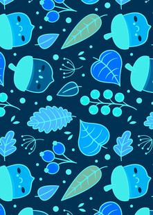 蓝色清新动植物图案背景