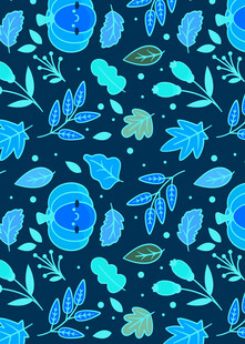 蓝色花卉水彩无缝图案
