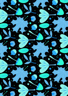 蓝绿花卉几何图案纹理