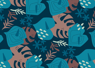 蓝色系动物植物图案背景