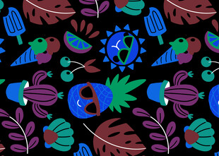 多彩热带风动植物图案