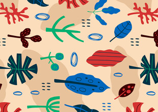 多彩植物昆虫几何图案背景