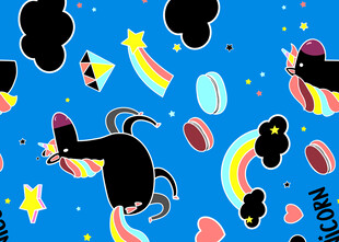 蓝色背景卡通动物图案