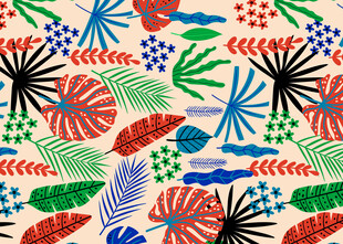 多彩热带植物图案背景