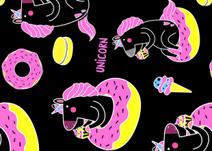 可爱卡通黑猫与甜点图案