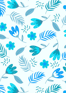 蓝白花卉叶子图案背景