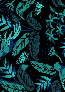 蓝绿植物叶脉图案背景