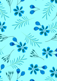 蓝底花卉植物无缝图案