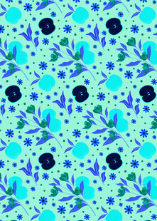 清新蓝绿花卉图案背景