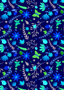 蓝色梦幻花卉图案