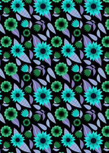 蓝绿花朵几何图案背景