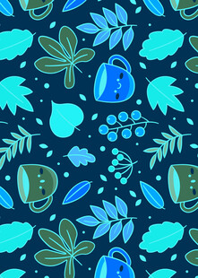 蓝色植物图案无缝背景