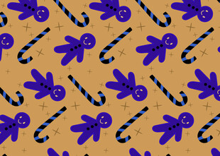 紫色花卉与手杖糖无缝图案