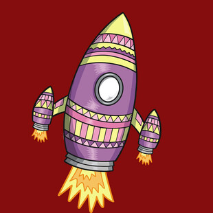卡通风格紫色火箭升空