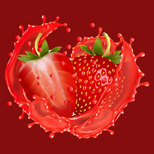 心形草莓果汁飞溅画面