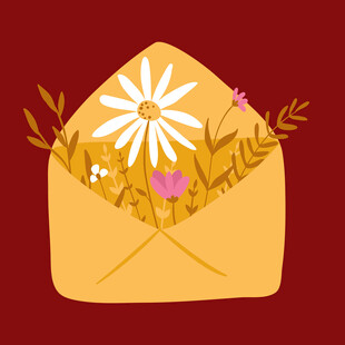 信封中的花卉浪漫景象