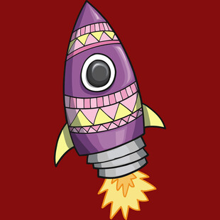 紫色卡通火箭升空