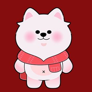 戴围巾的可爱卡通小白猫