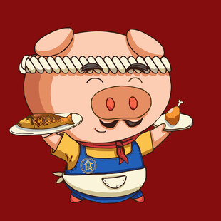 可爱小猪厨师端美食