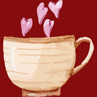 爱心从茶杯中飘出