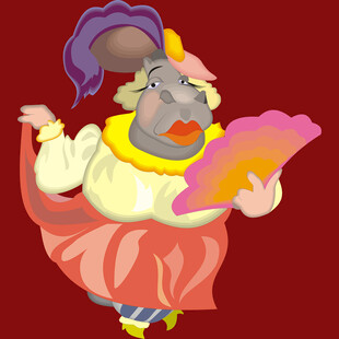 卡通小丑扮相人物持扇起舞