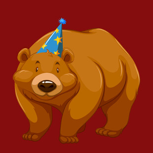 戴派对帽的可爱棕熊