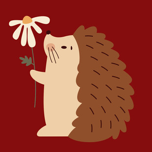 刺猬手持小花可爱插画
