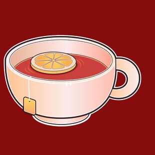 红色背景中的柠檬红茶杯