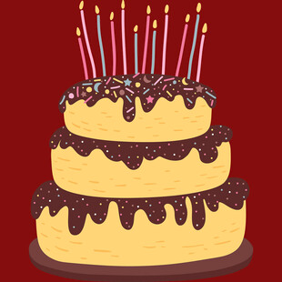 三层生日蛋糕插满蜡烛