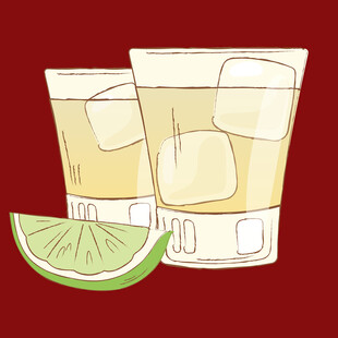 两杯加冰金酒配青柠