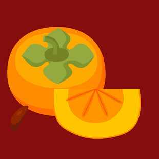 橙色柿子切片插画图