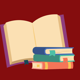 翻开的书籍与堆叠的书册