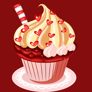 爱心装饰的美味纸杯蛋糕