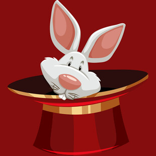 红底礼帽中的可爱白兔