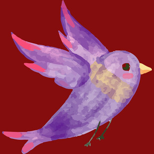 紫色飞鸟水彩画