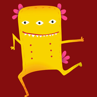 跳跃的黄色卡通小怪物