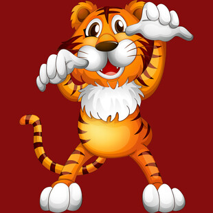 可爱老虎比耶卖萌