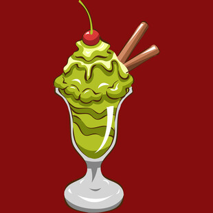 抹茶冰淇淋配樱桃与脆棒