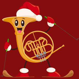 滑雪的卡通圆号圣诞老人