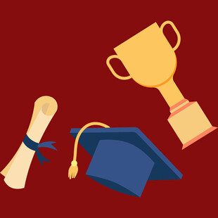 毕业荣誉奖杯学位帽与证书