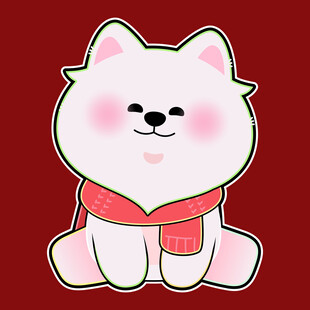 可爱围围巾的卡通小白狗