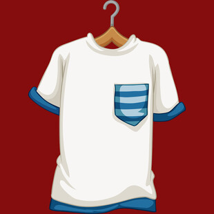 白色短袖恤带蓝条纹口袋