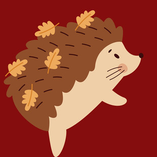 背着秋叶的可爱小刺猬